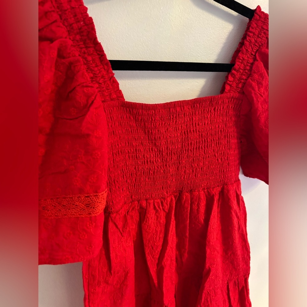 Betsey Johnson Hook Front Embroidered  Cotton Tiered Mini Dress - Picture 10 of 10